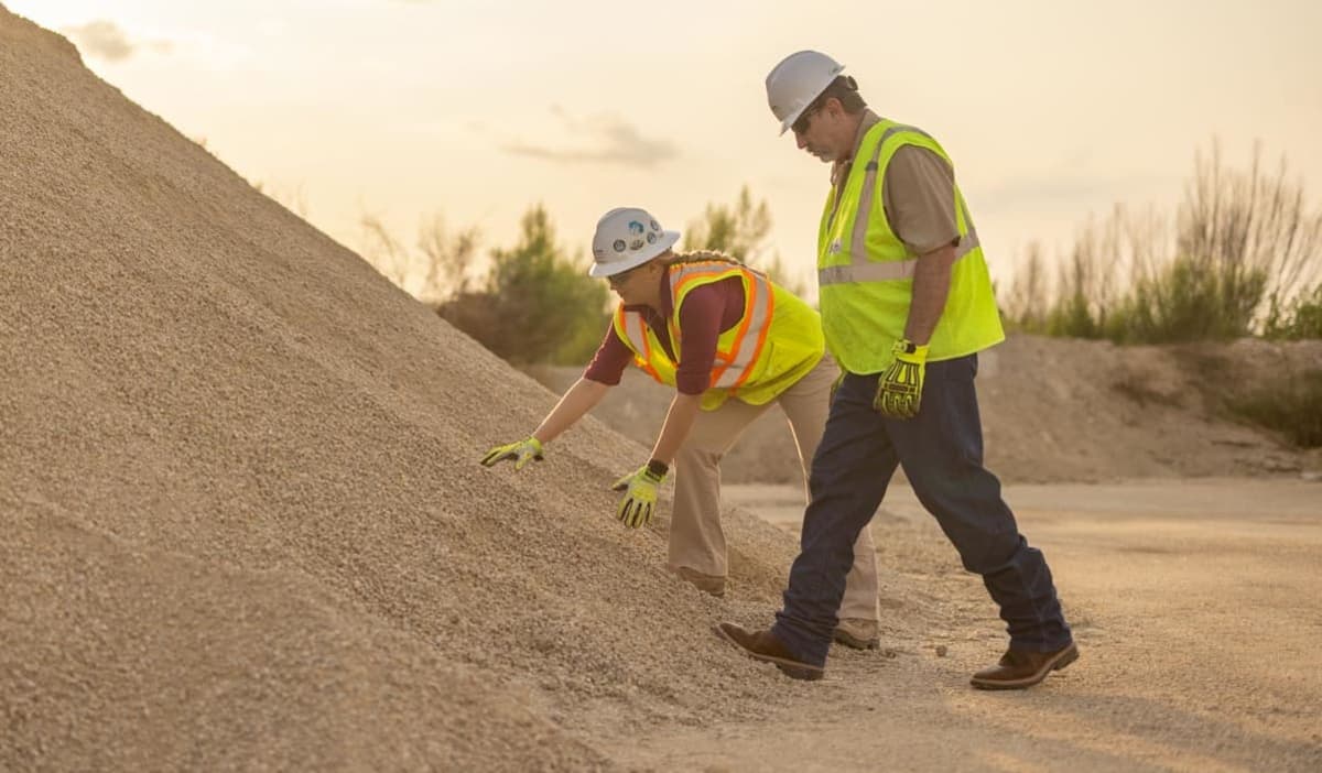 Martin Marietta employees in discussion at a work site