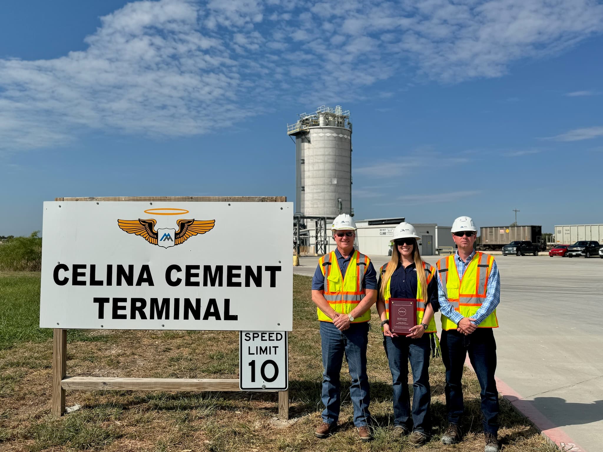 Martin Marietta’s Celina Cement Terminal has been awarded for its public appearance. From left: Manager of Operations Services for Cement Shane Mullenix, Cement Terminal Supervisor Brooke Barron and Vice President of Cement Sales Kris May.