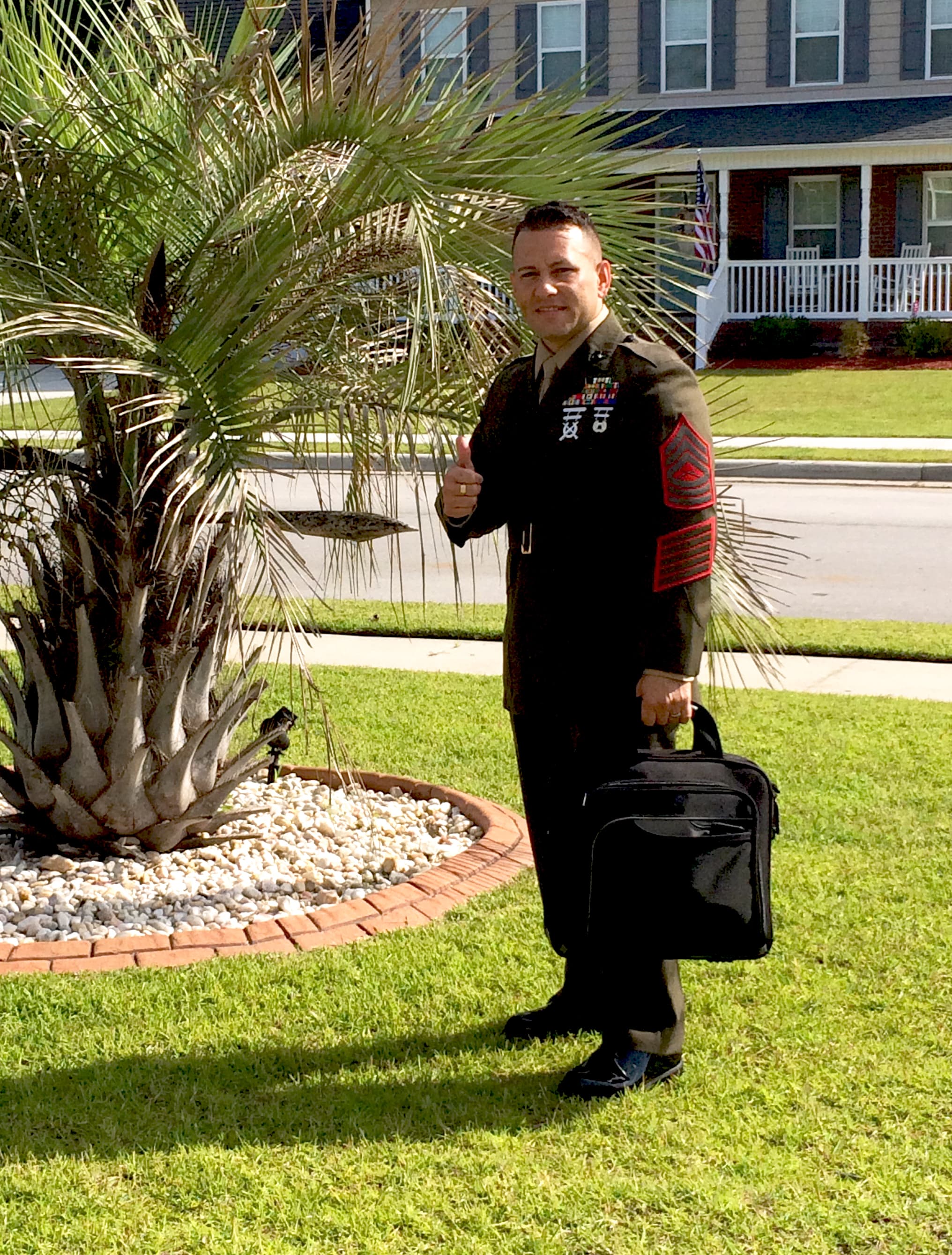 Perez heads off for work during a standard day in the U.S. Marine Corp.