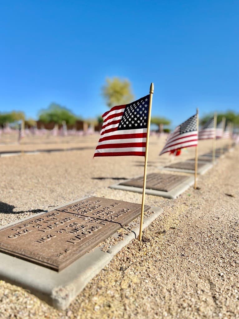 Several Martin Marietta team members and their families placed flags at the National Memorial Cemetery of Arizona.