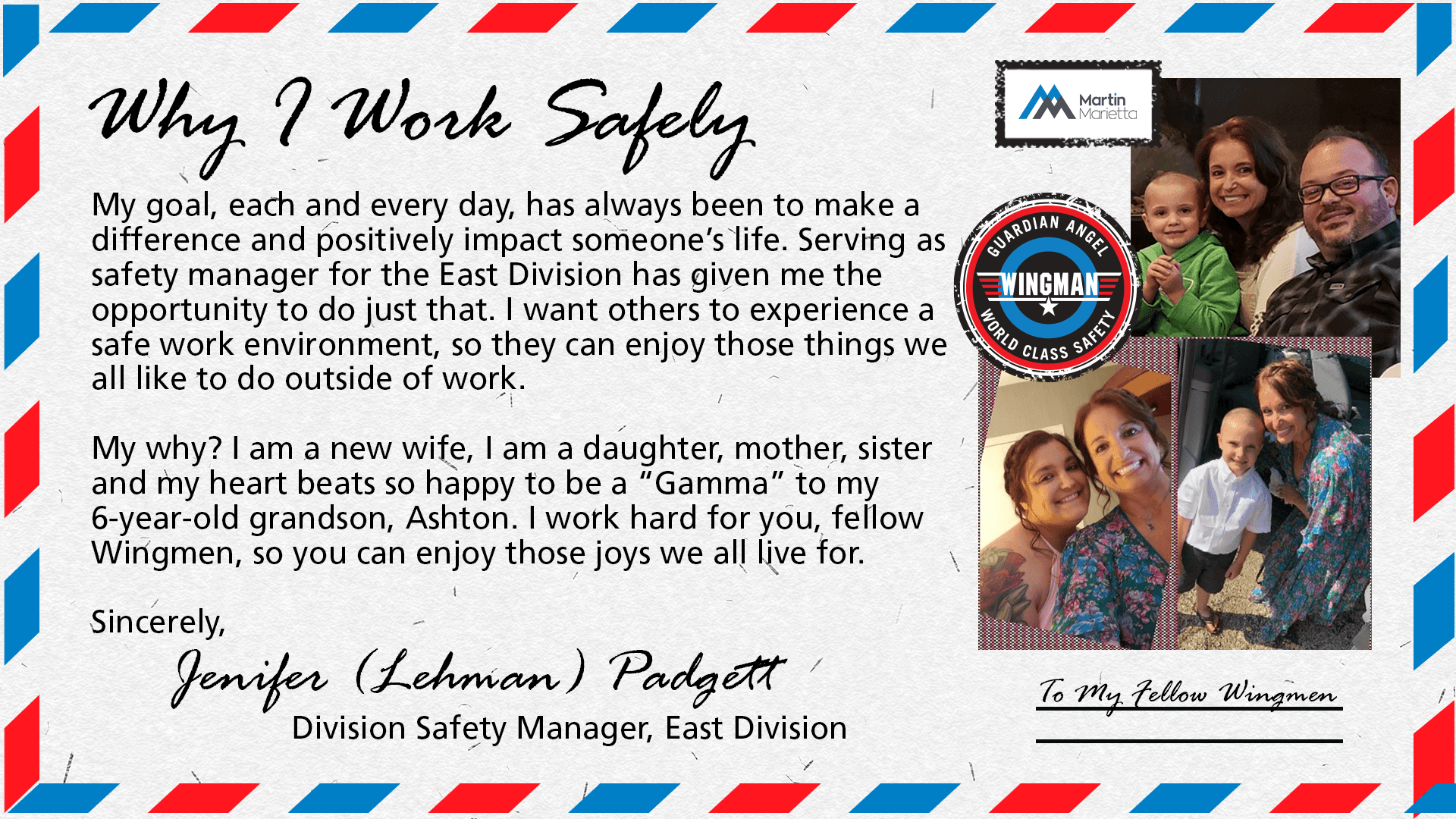 HR and Safety Manager Jenifer Padgett was among the first to share her story for the Why I Work Safely campaign.