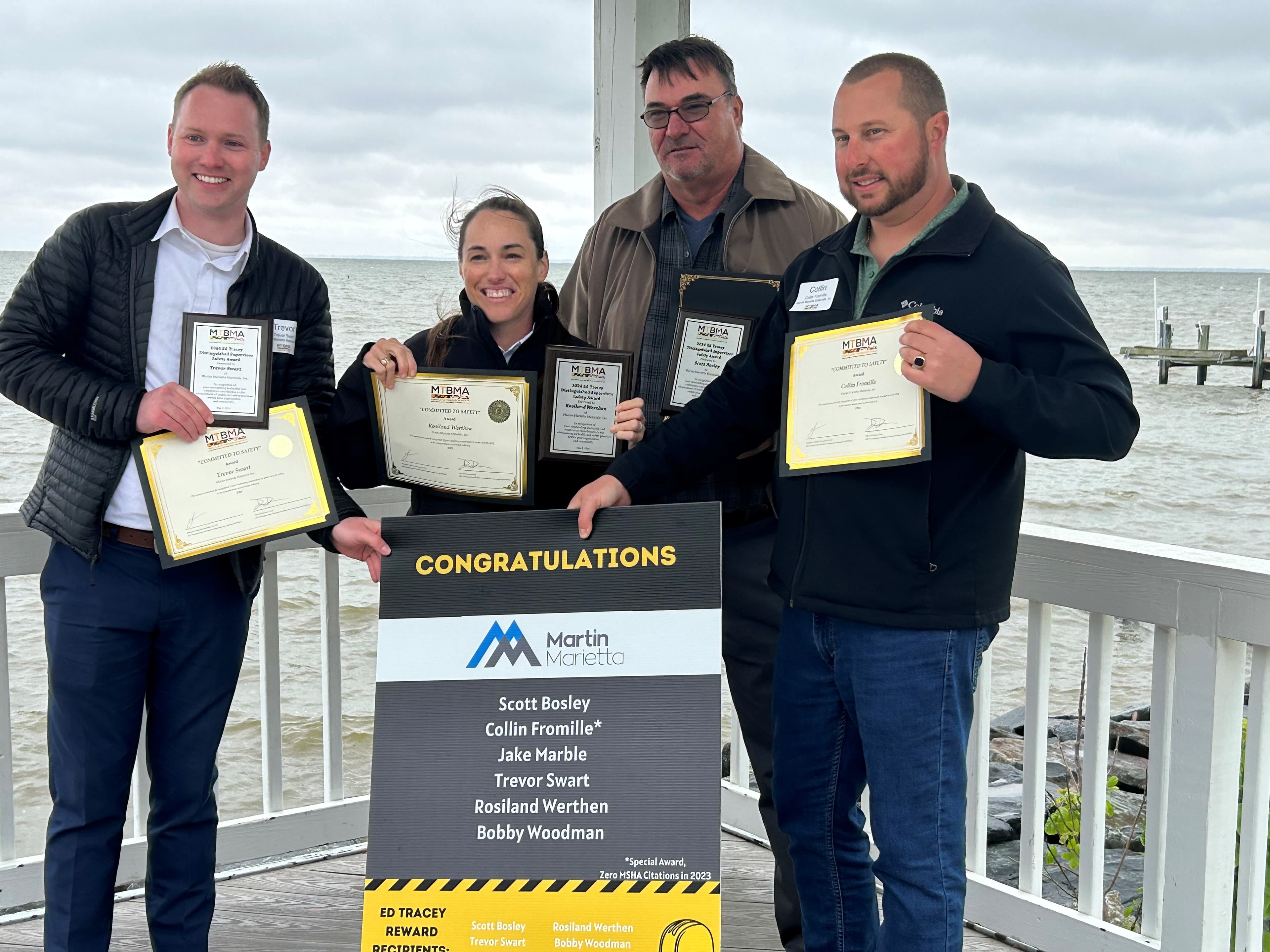 Team members from Martin Marietta’s Capital District have earned recognition for continued dedication to safety. From left: Trevor Swart, Roz Werthen, Scott Bosley and Colin Fromille. Not pictured are Jake Marble and Bobby Woodman.
