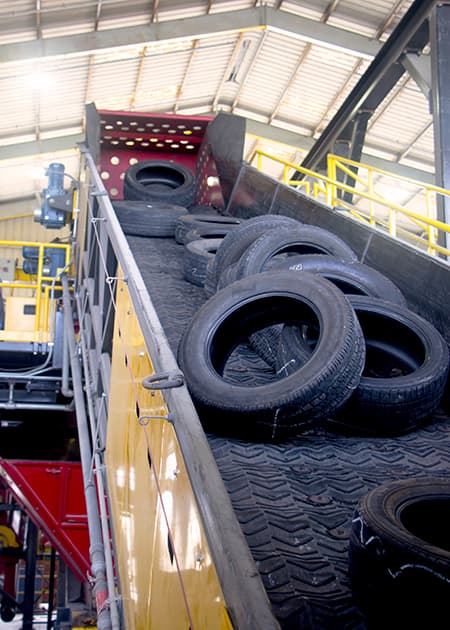 Tires moves into the new shredding system.