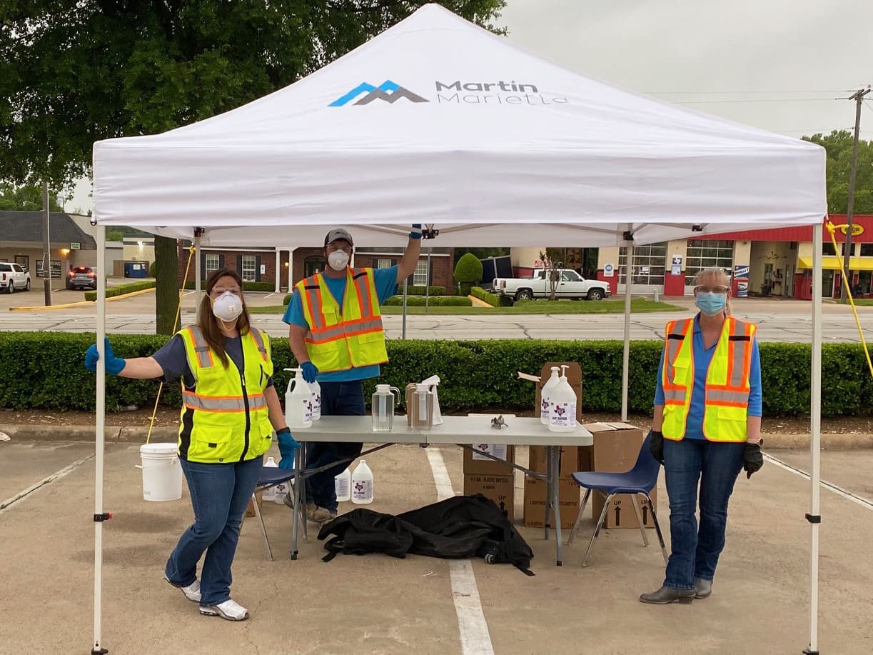 Martin Marietta employees distribute hand sanitizer to the community.