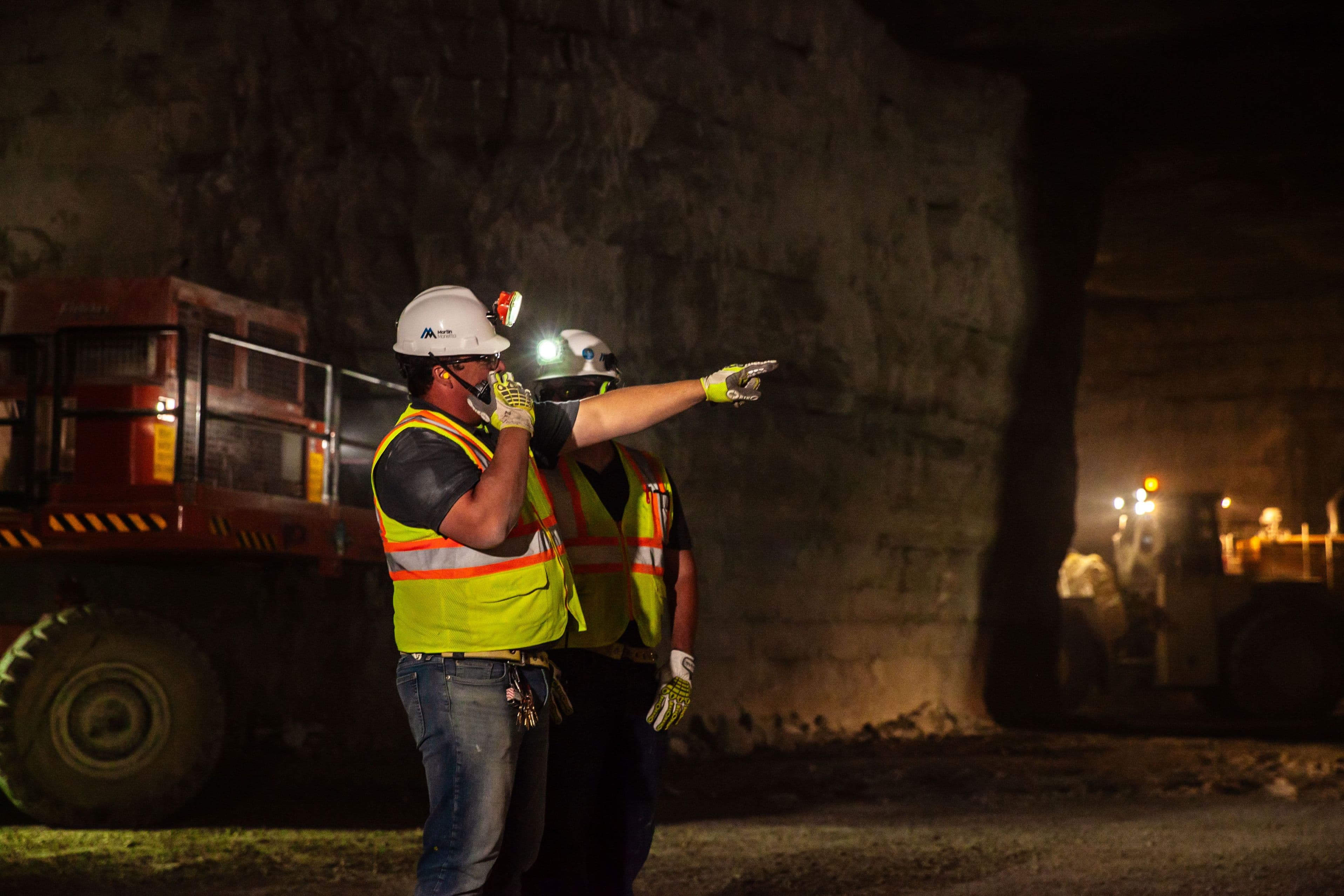 Ames Mine crew members communicate while working to ensure safety standards are always maintained.