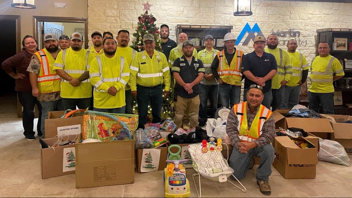The crew at Hunter Stone in New Braunfels, Texas, donates to families in need during the holiday season.