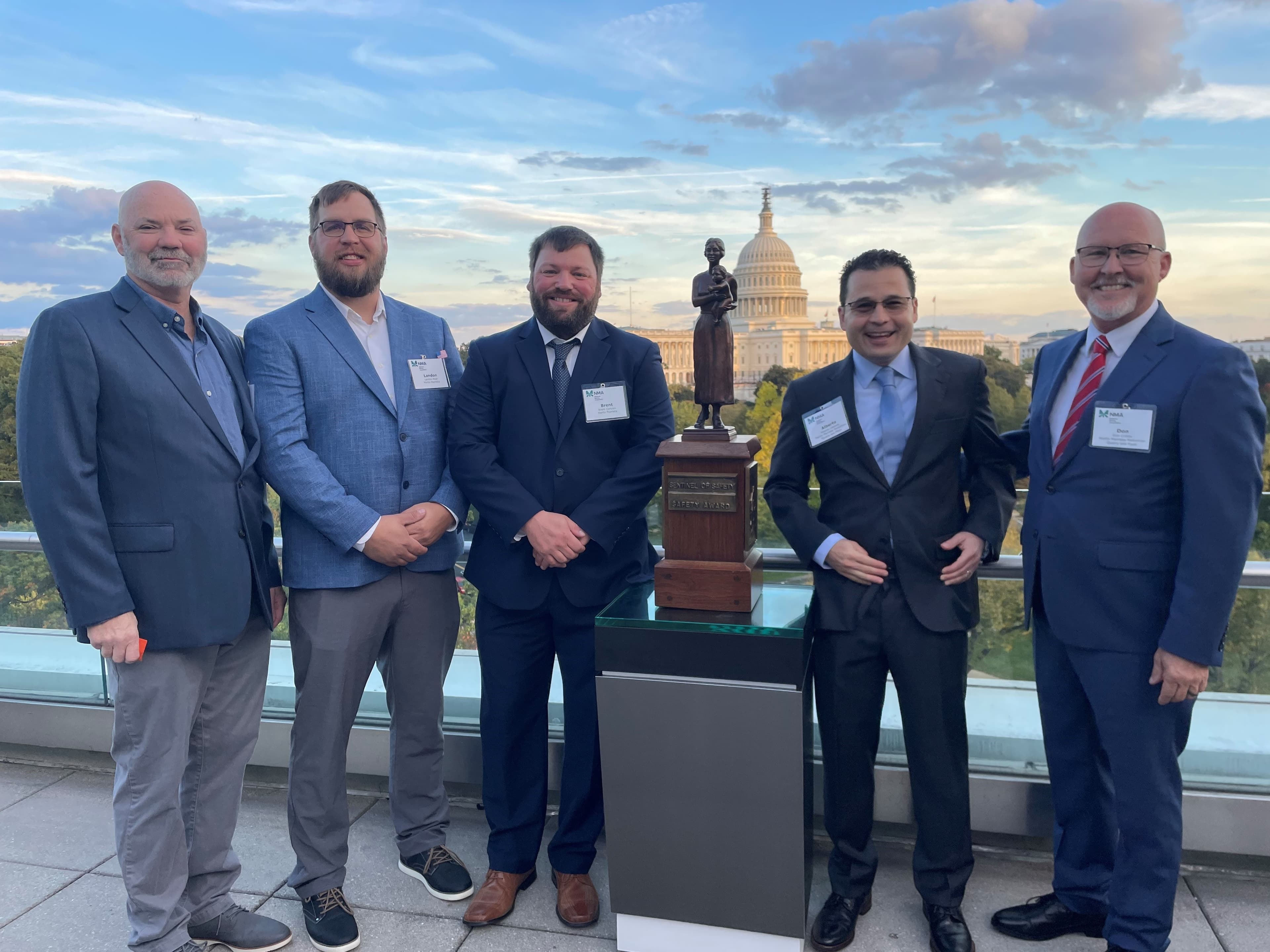 From left to right, Raccoon River’s Andy Davis, Landon Myer and Brent Corkrean, and Midlothian Cement’s Alberto Calleros and Don Cribbs accept their Sentinels of Safety honors during a ceremony in Washington, D.C. on Oct. 13.