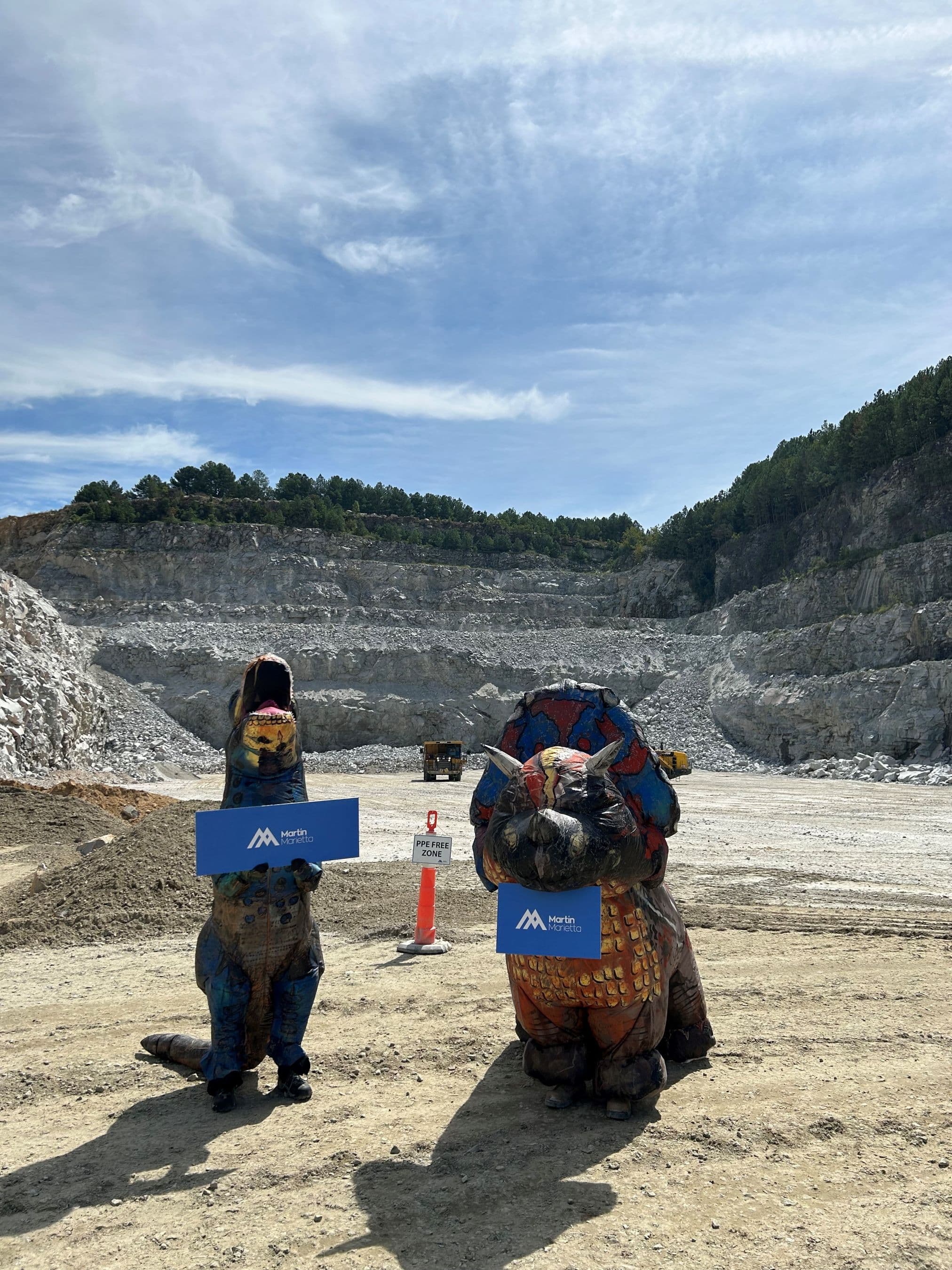 Two “dinosaurs” visited Martin Marietta’s Benson Quarry to spread awareness about the race and the efforts of the North Carolina Museum of Natural Sciences.