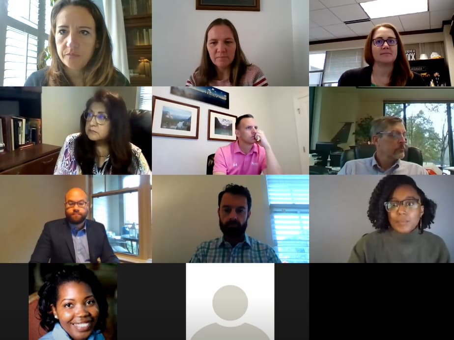 Members of Martin Marietta’s Corporate Human Resources Team meet virtually with clients of Dress for Success Triangle.