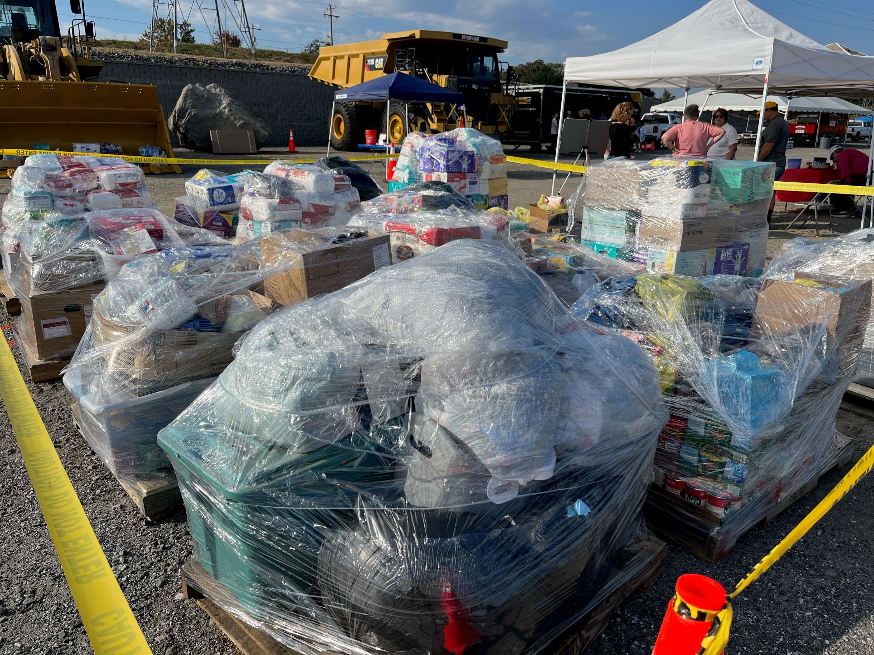 Pallets of supplies were shipped to groups in need of relief after the back-to-back hurricanes.