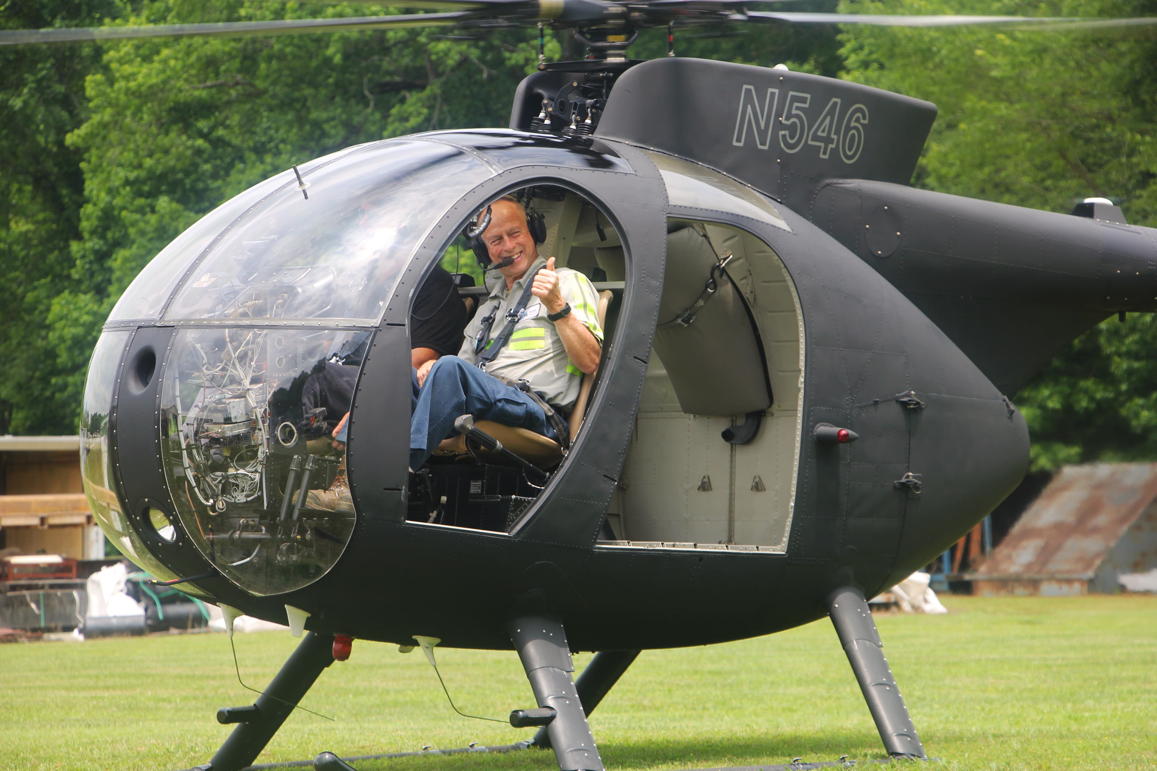 Donnie Barger was strapped into a 500 series helicopter during his retirement luncheon on May 23. His retirement became official on May 31.